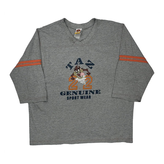 Taz Looney Tunes Cartoon Long Sleeve T-Shirt - 2XL Gray Cotton