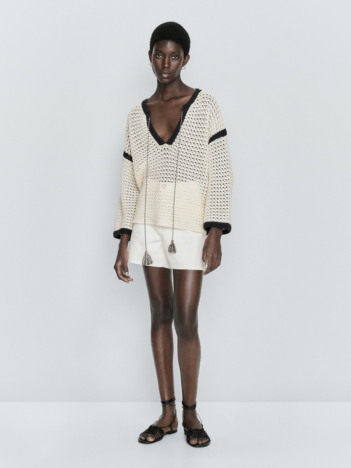 Jersey kaftán crochet contraste - CRUDO