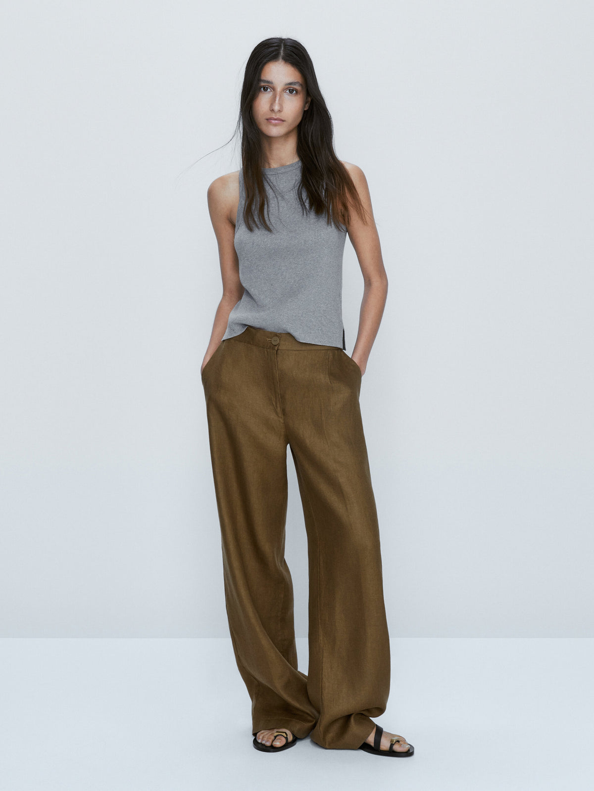 Pantalón lino pinzas jogging fit - KAKI
