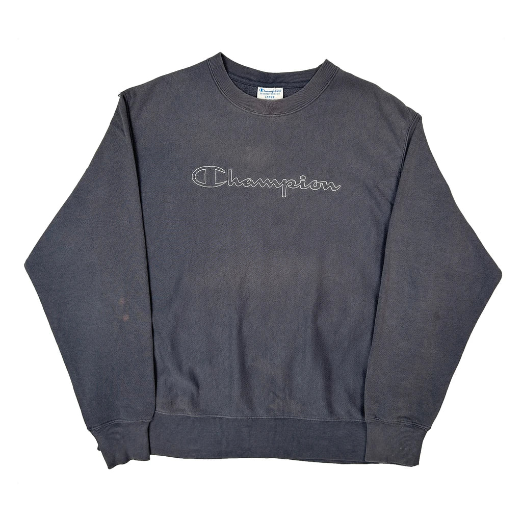 Reverse Weave Champion Spellout Sweatshirt - Large Gray Cotton