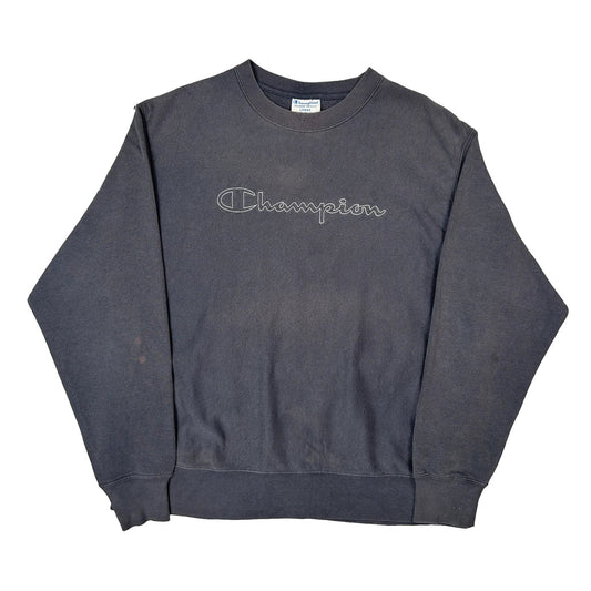 Reverse Weave Champion Spellout Sweatshirt - Large Gray Cotton