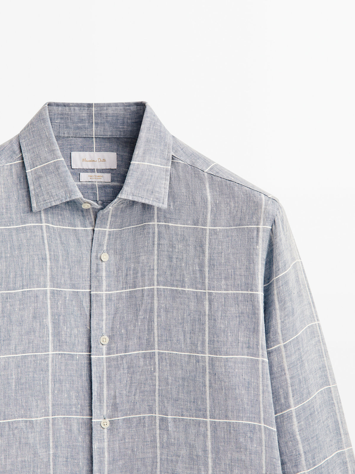 Camisa cuadros mezcla lino slim fit - CELESTE