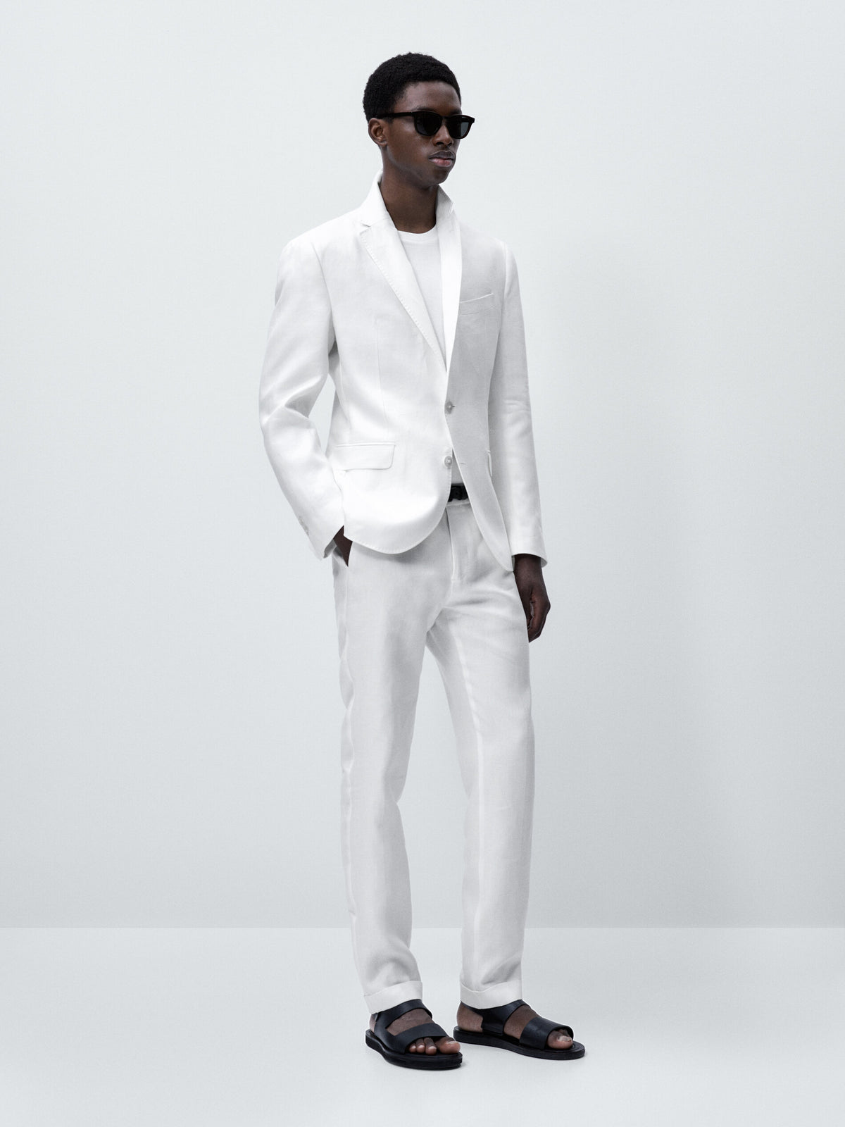 Pantalón traje 100% lino - BLANCO