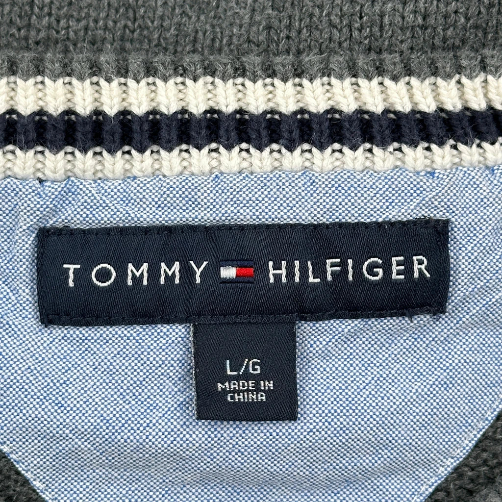 Tommy Hilfiger Chunky Knit Sweater - Large Gray Cotton