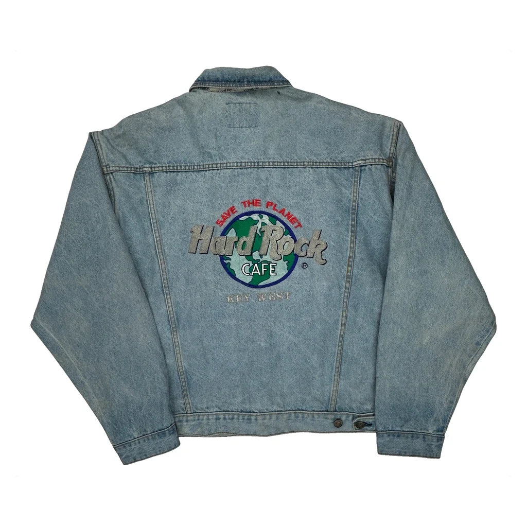 Hard Rock Cafe Graphic Denim Jacket - Large Blue Cotton