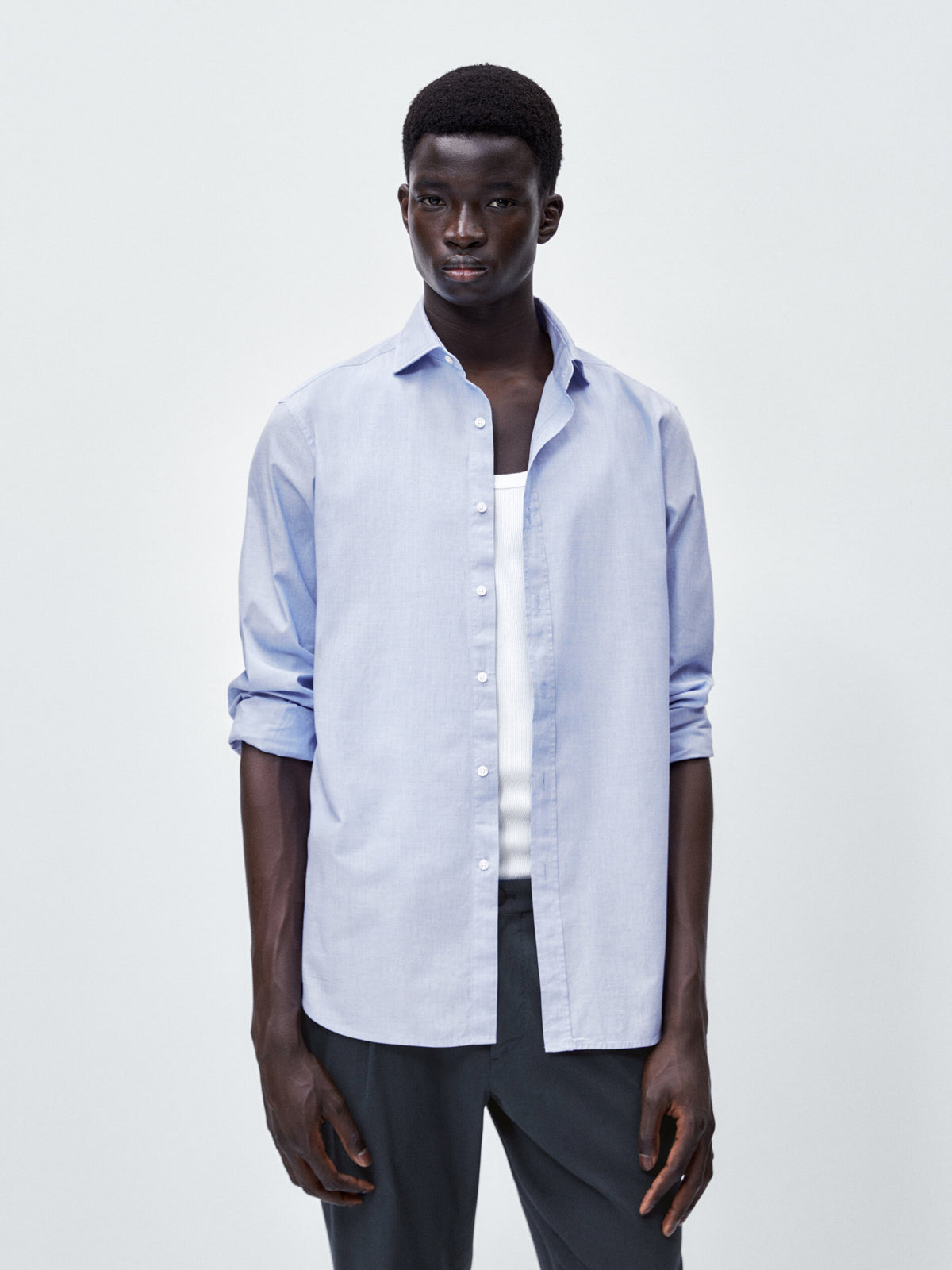 Camisa algodón fil a fil slim fit - CELESTE