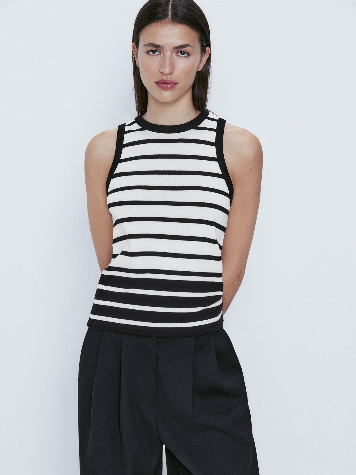 Camiseta rayas contraste sin mangas - CRUDO