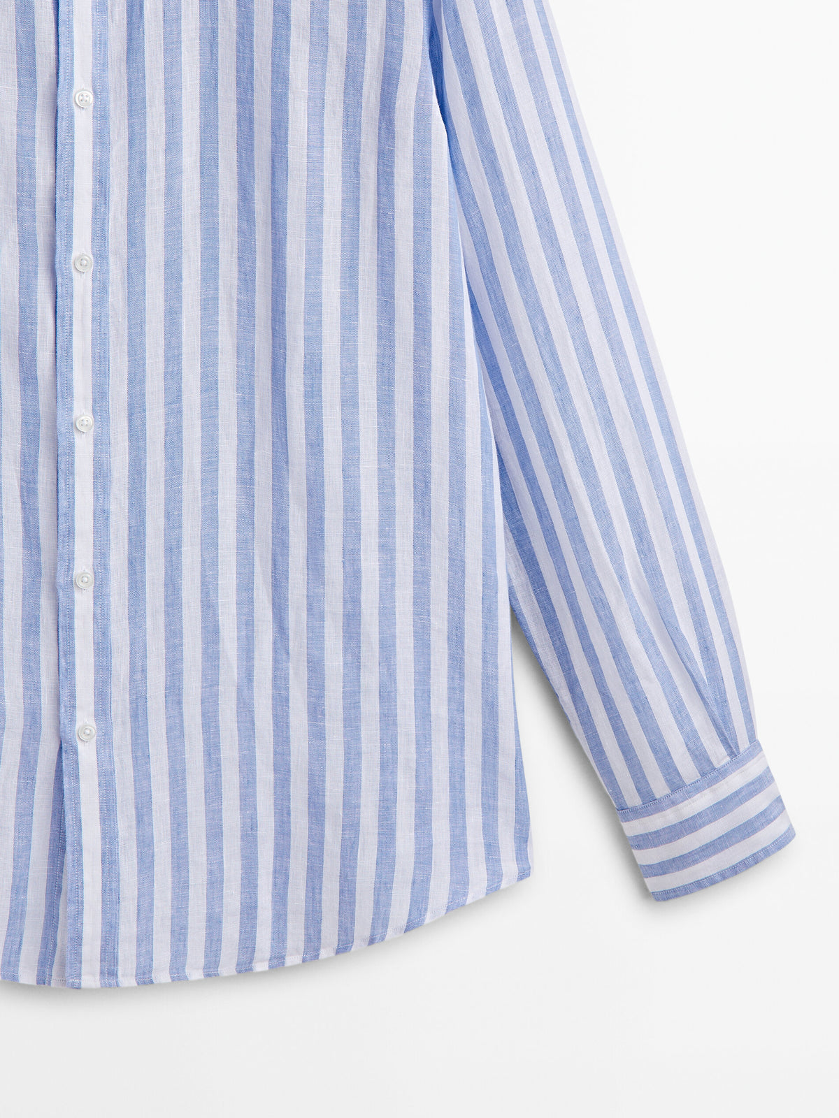 Camisa rayas anchas 100% lino slim fit - CELESTE