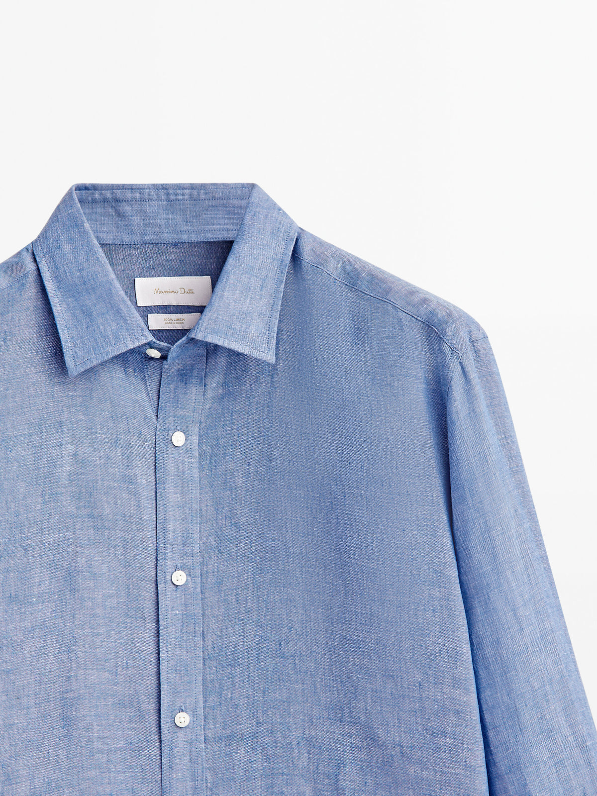 Camisa lino tintado regular fit - AZUL MEDIO