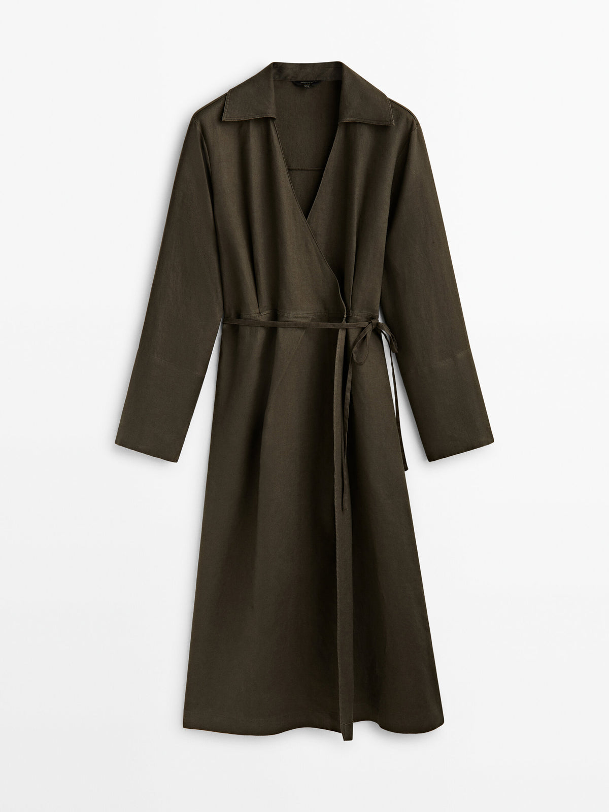 Vestido largo camisero lino - VERDE OSCURO