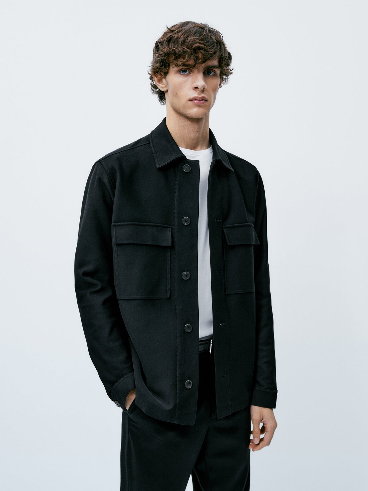 Sobrecamisa sarga algodón bolsillos - NEGRO