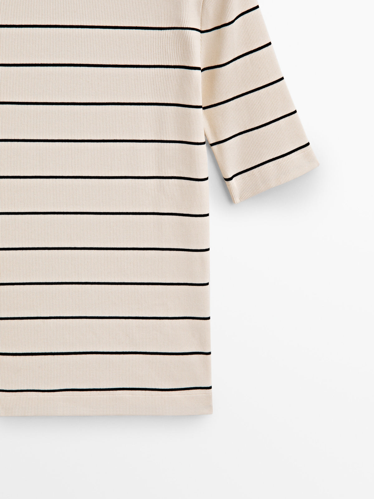 Camiseta rayas canalé manga 3/4 - CRUDO
