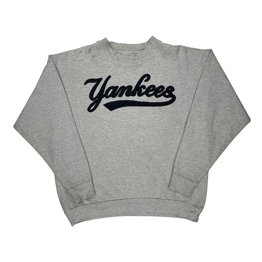 90S Yankees Majestic Spellout Sweatshirt - XL Gray Cotton Blend