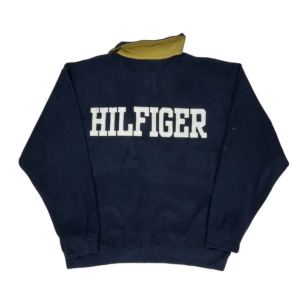 Hilfiger Spellout On Back Tommy Hilfiger Spellout 1/4 Zip - Medium Navy Polyester