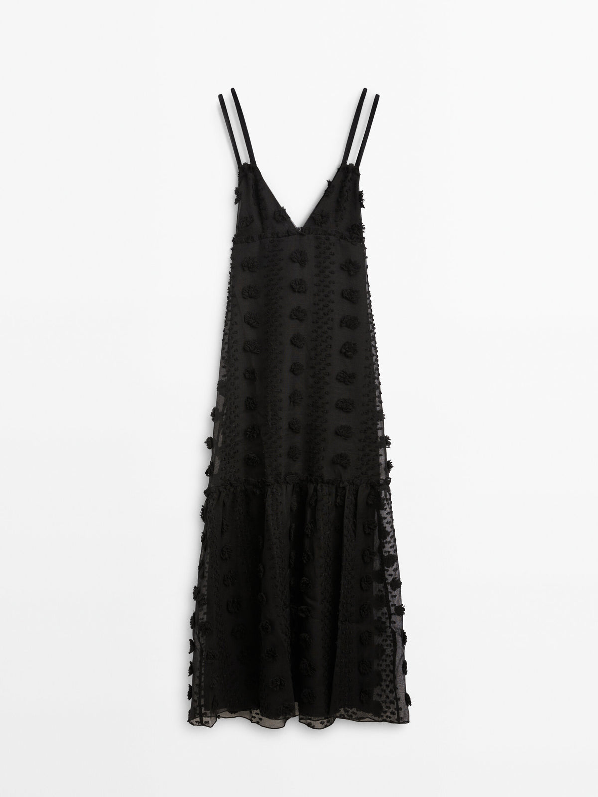 Vestido largo relieve doble tirante -Studio - NEGRO