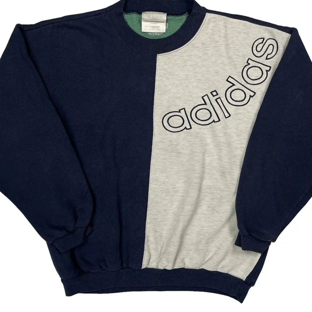90S Color Block Adidas Two Tone Spellout Sweatshirt - Small Gray Cotton