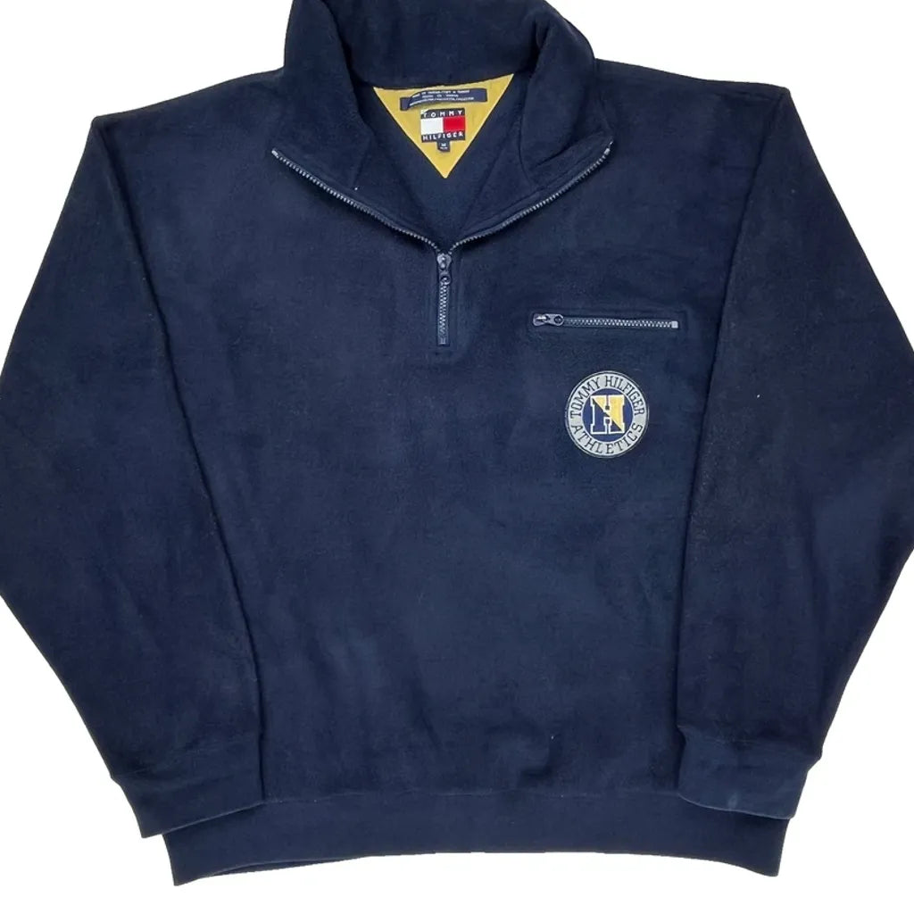 Hilfiger Spellout On Back Tommy Hilfiger Spellout 1/4 Zip - Medium Navy Polyester