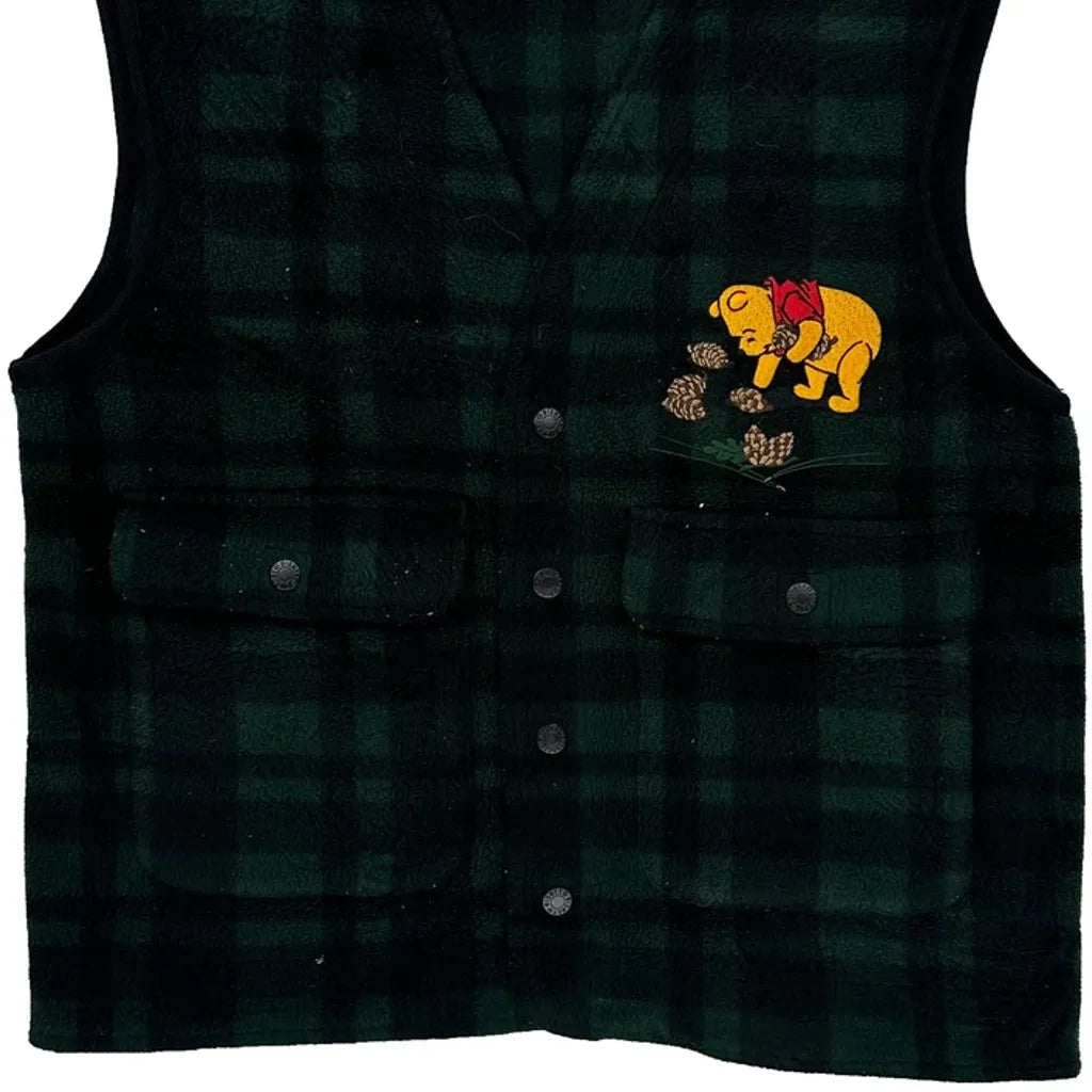 Disney Checked Fleece Vest - Small Green Polyester
