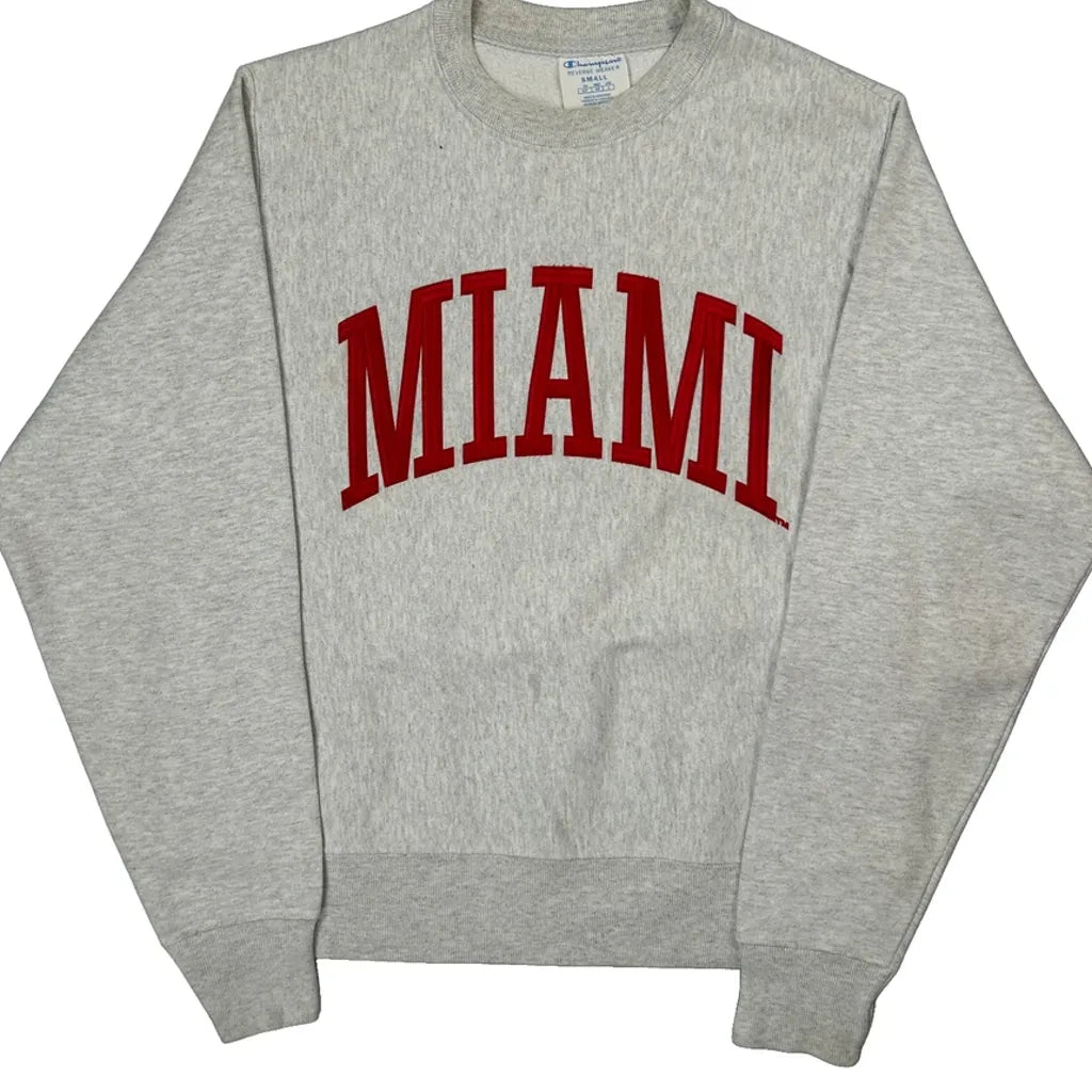 Reverse Weave Champion Miami College Sweatshirt - Small Gray Cotton