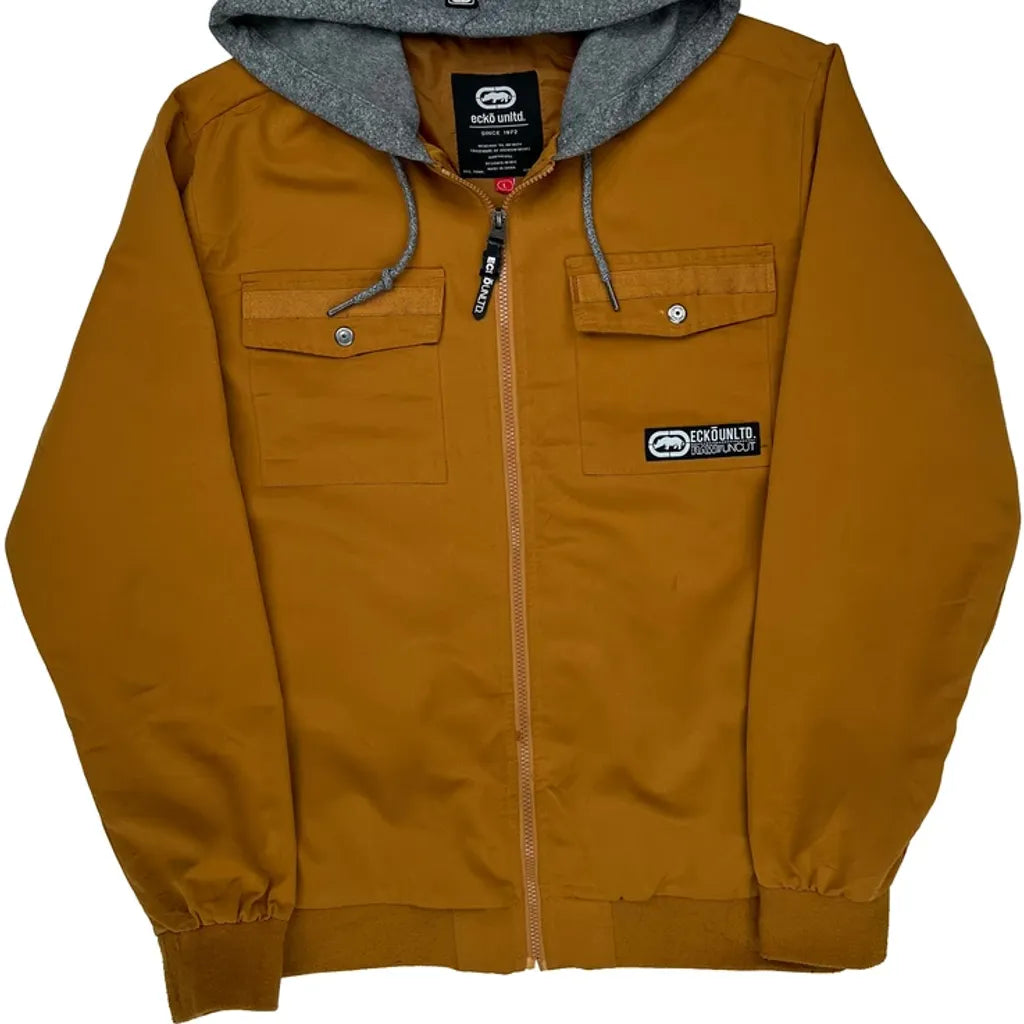 Ecko Unltd Hooded Workwear Shirt Jacket - Large Orange Polyester