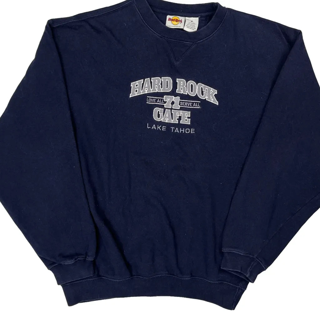 Hard Rock Cafe Graphic Sweatshirt - Medium Navy Cotton
