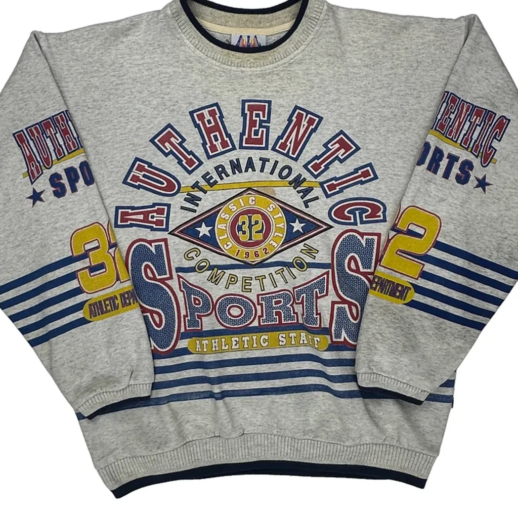 Aop Sportswear Striped Graphic Sweatshirt - Large Gray Cotton