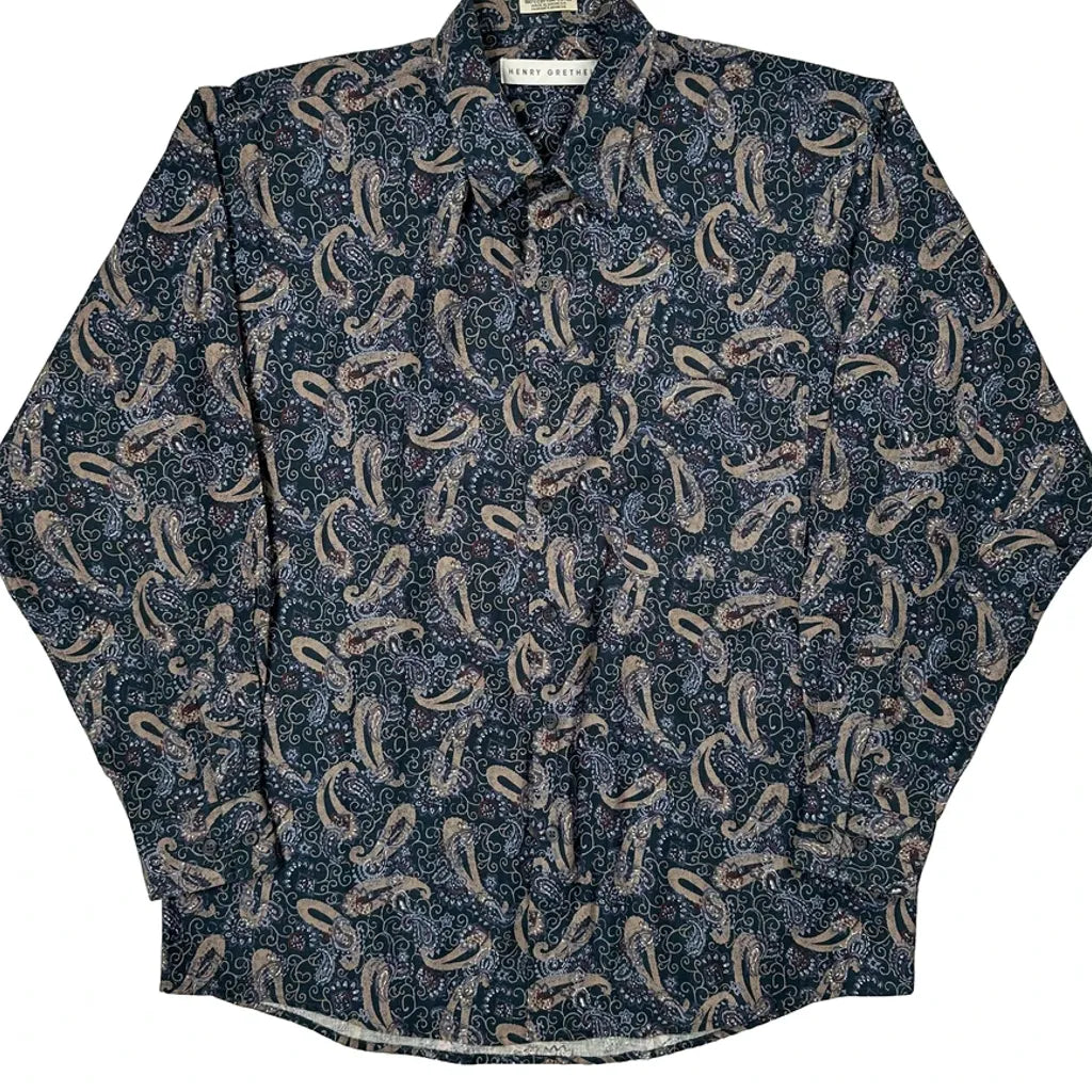 Henry Grethel Patterned Shirt - Medium Blue Cotton