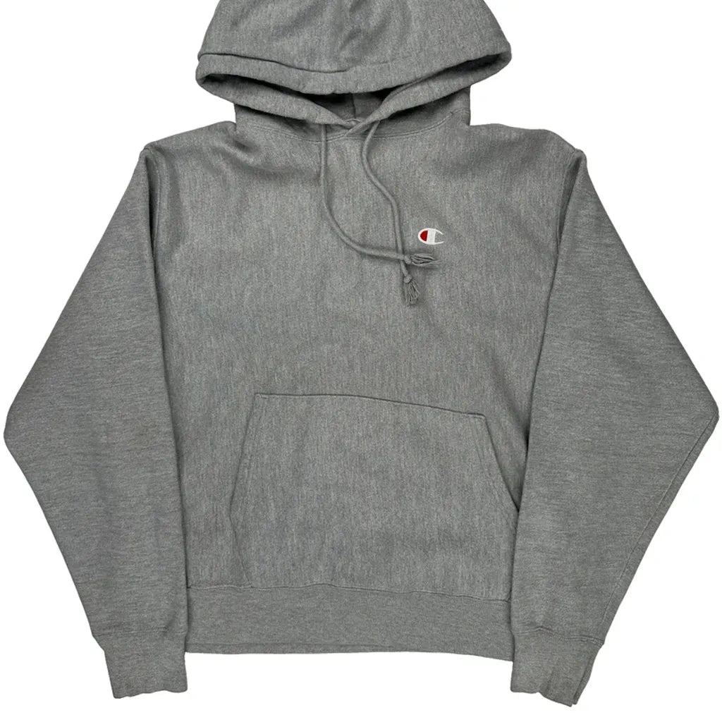 Reverse Weave Champion Hoodie - Large Gray Cotton Blend