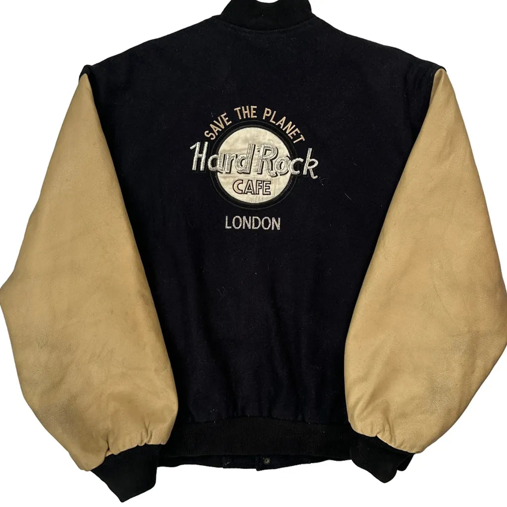 Hard Rock Cafe Varsity Jacket - Large Black Leather