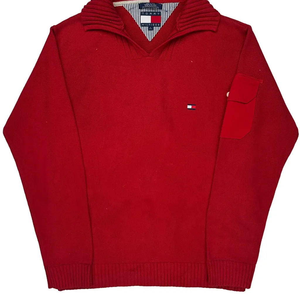 Tommy Hilfiger Chunky Knit Sweater - Small Red Cotton