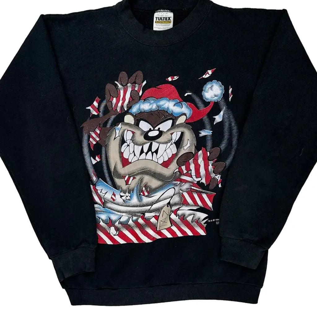 Looney Tunes Tultex Taz Christmas Sweatshirt - XL Black Cotton Blend