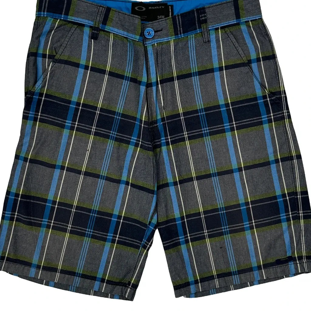 Oakley Checked Chino Shorts - 34W 10L Gray Cotton