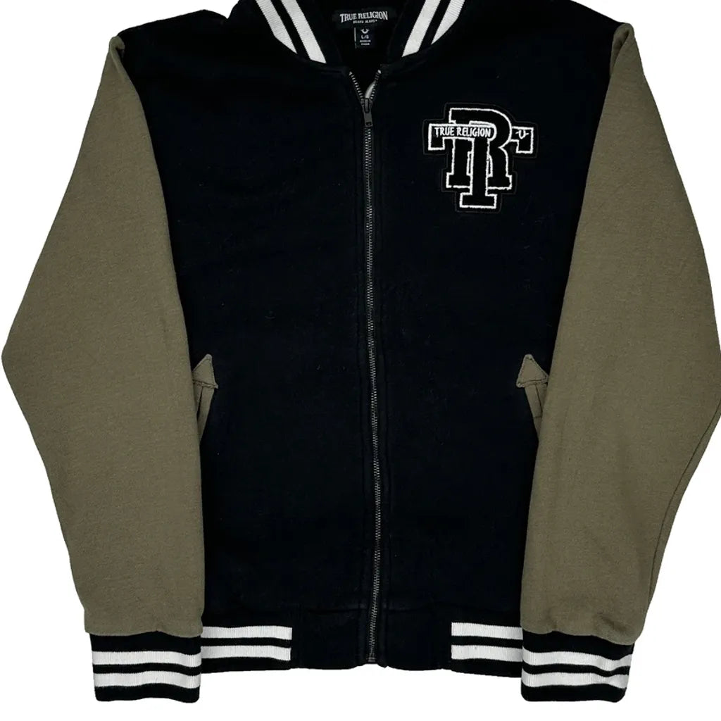 True Religion Varsity Jacket - Large Black Cotton