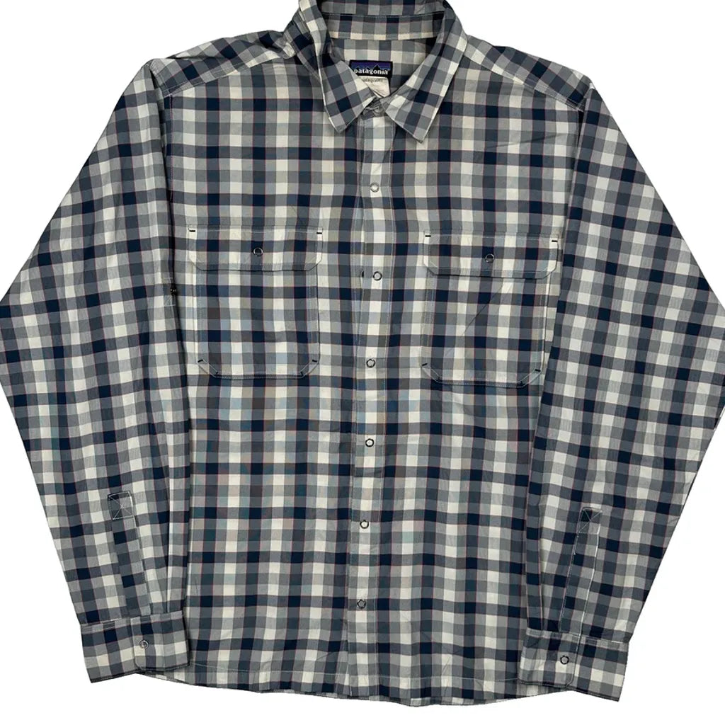 Patagonia Checked Patterned Shirt - Large Blue Polyester