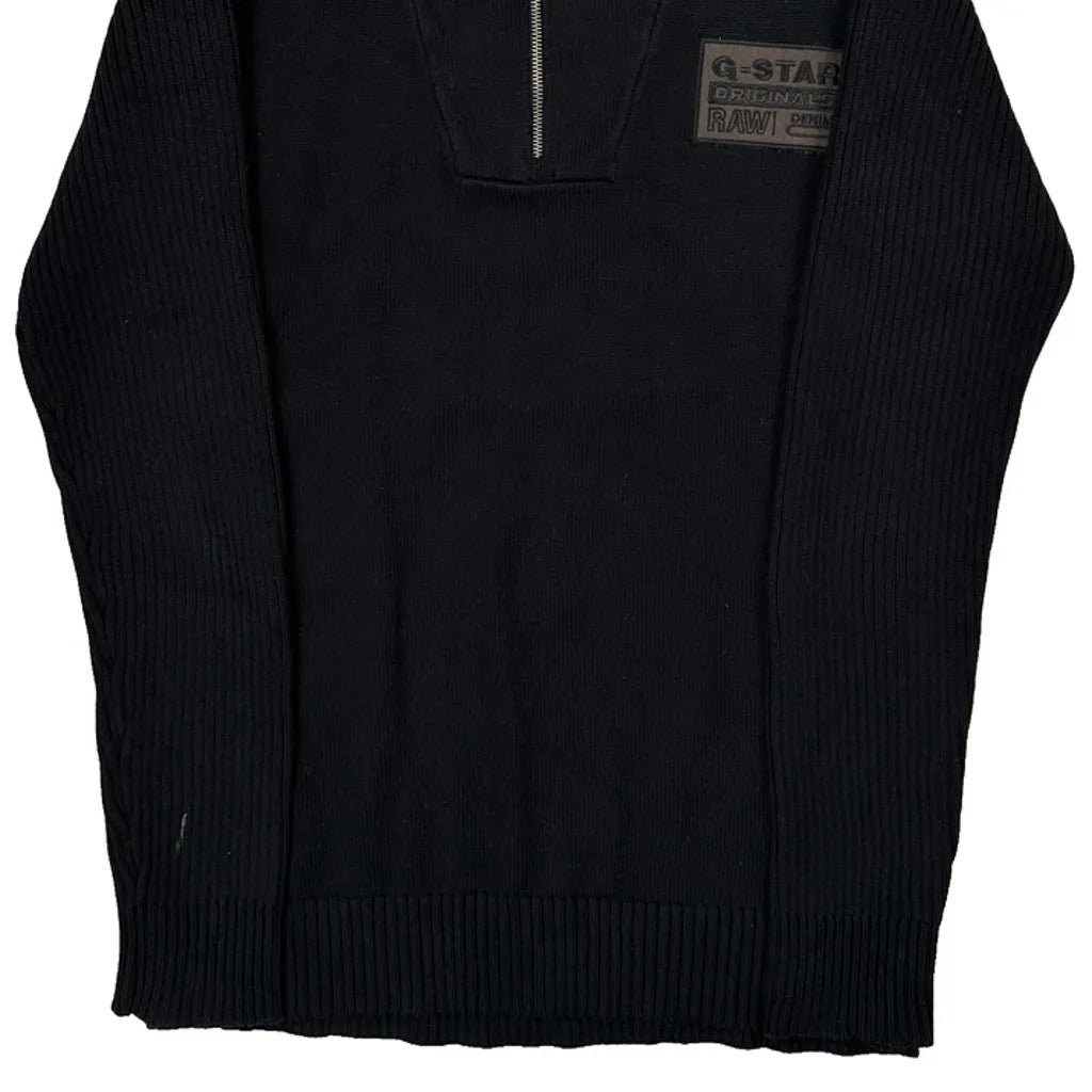 Y2K G-Star Ribbed Knit 1/4 Zip - XL Black Cotton