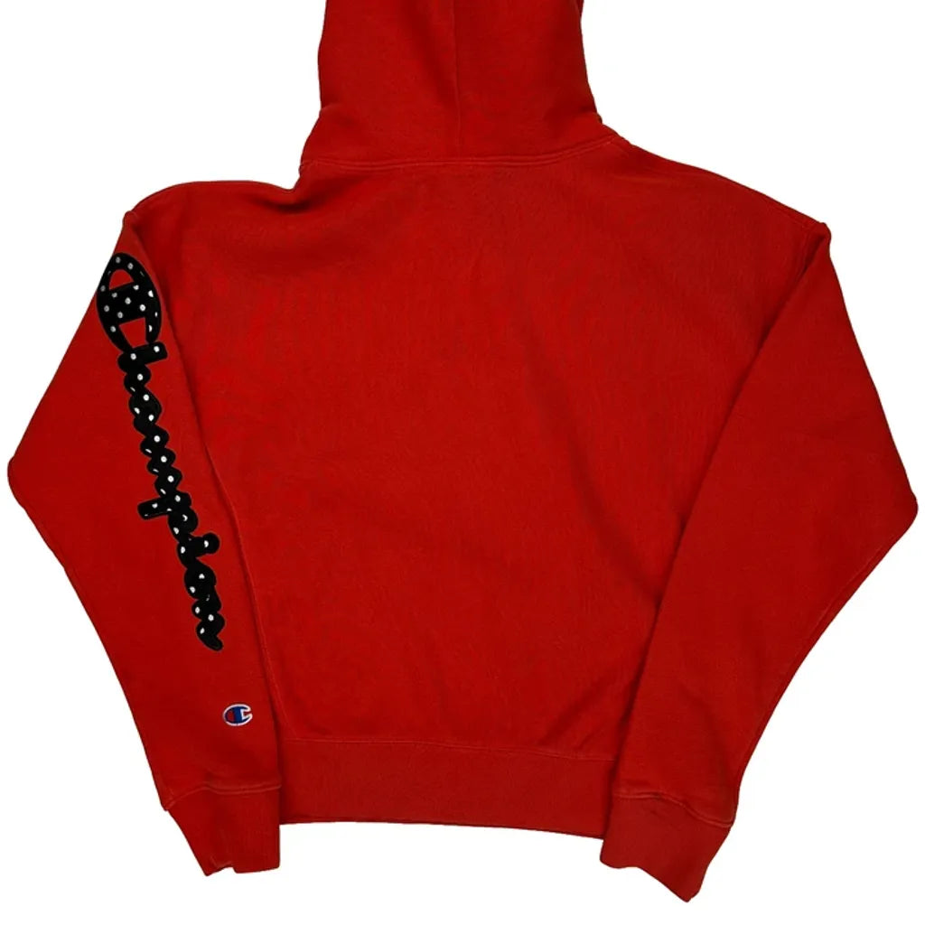 Reverse Weave Champion Spellout Hoodie - Small Red Cotton Blend