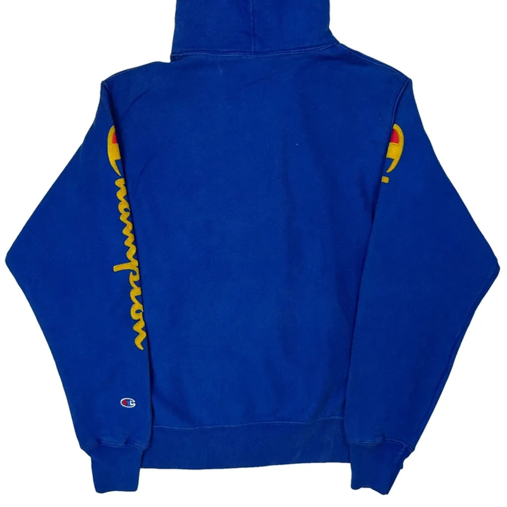 Reverse Weave Champion Spellout Hoodie - Medium Blue Cotton