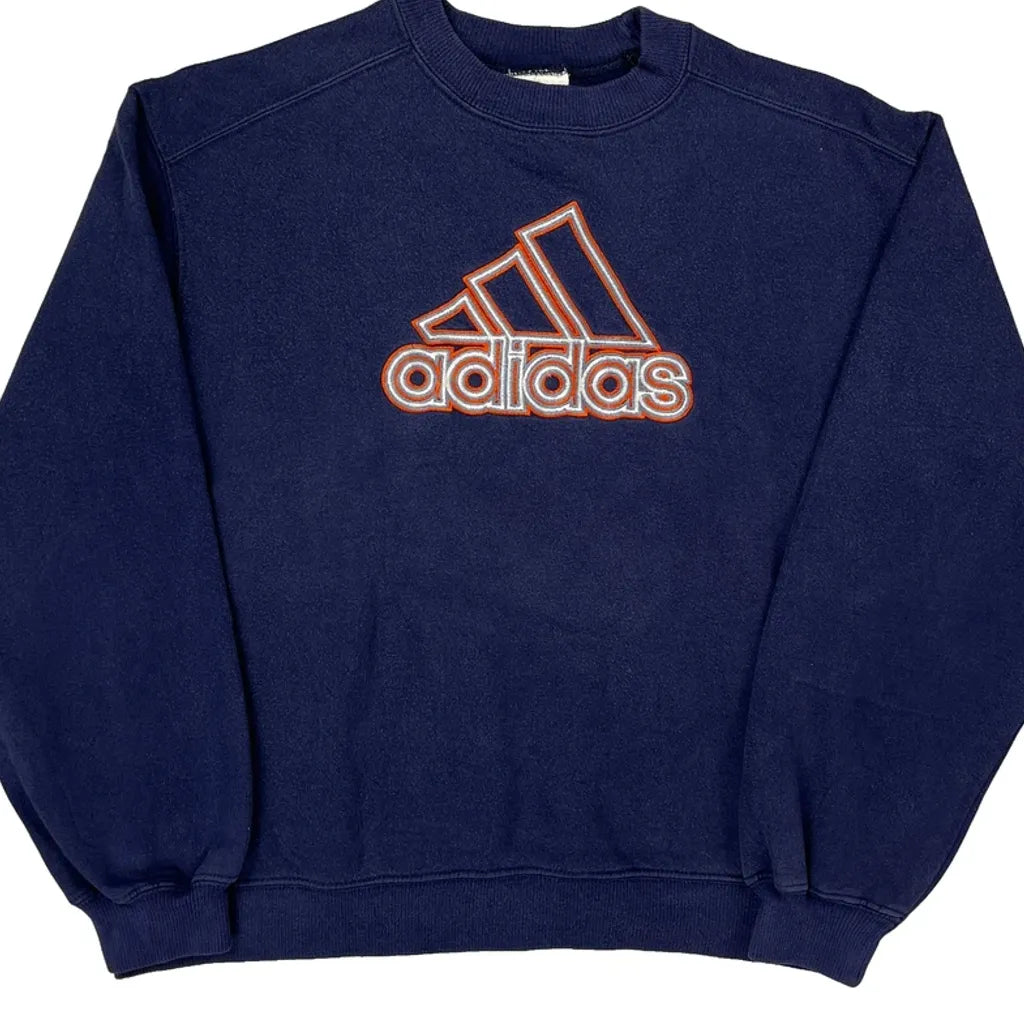 90S Adidas Embroidered Graphic Sweatshirt - Medium Blue Cotton