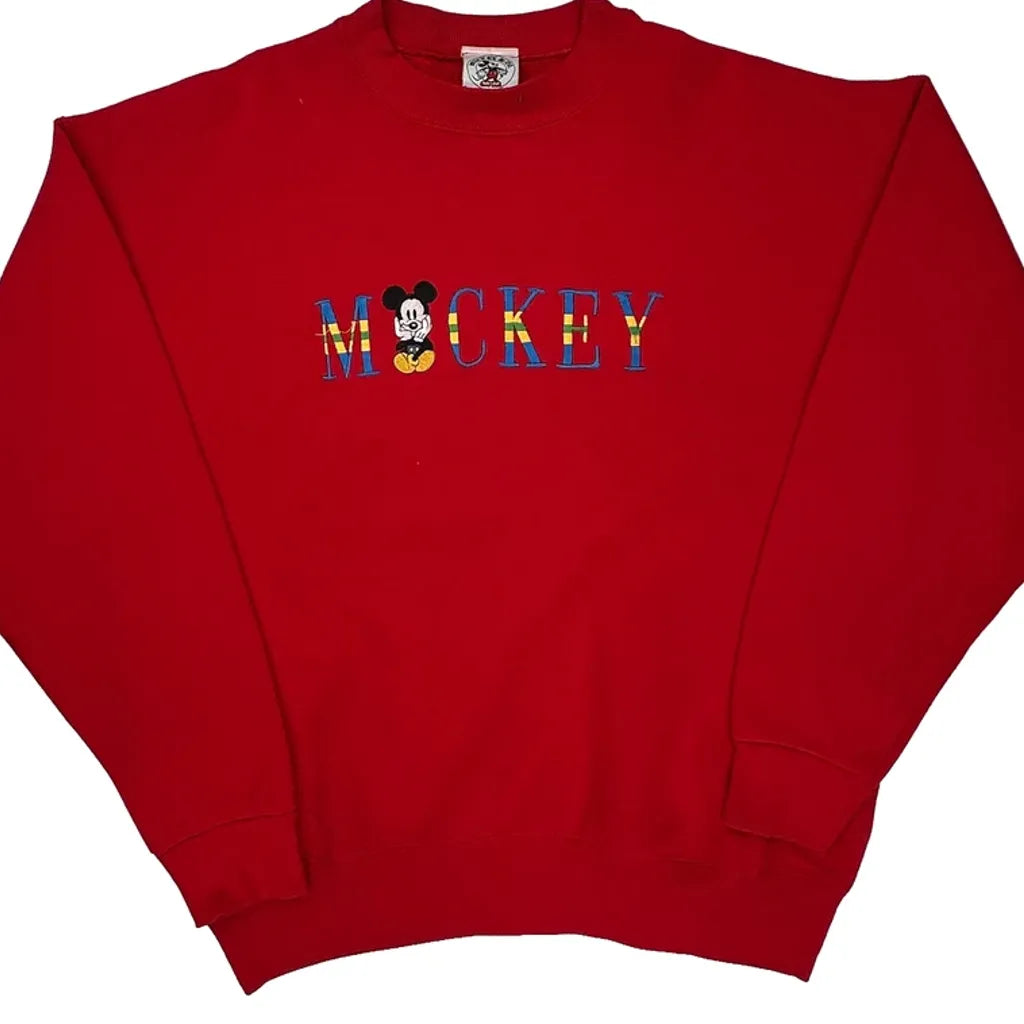 Mickey Mouse Disney Graphic Sweatshirt - Large Red Cotton Blend