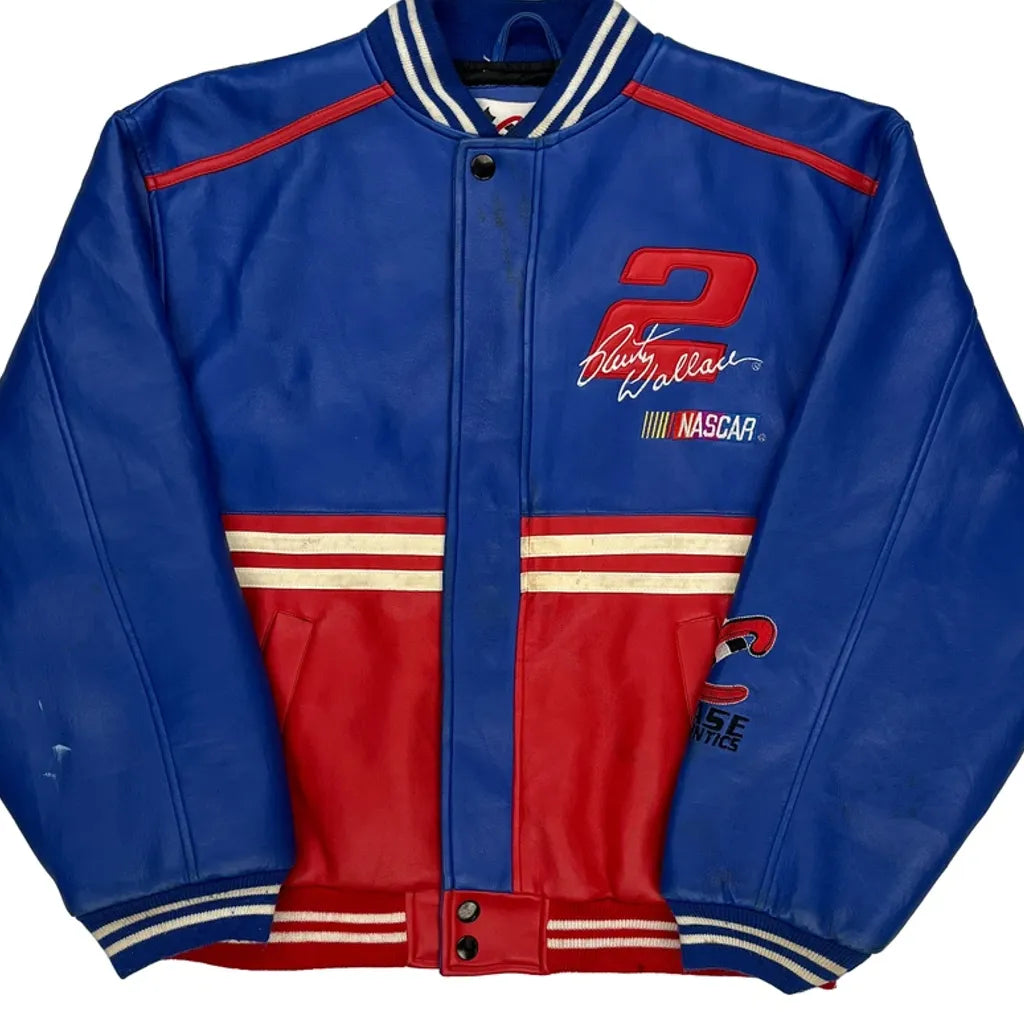 Rusty Wallace Chase Authentics Nascar Leather Jacket - Medium Blue Polyurethane