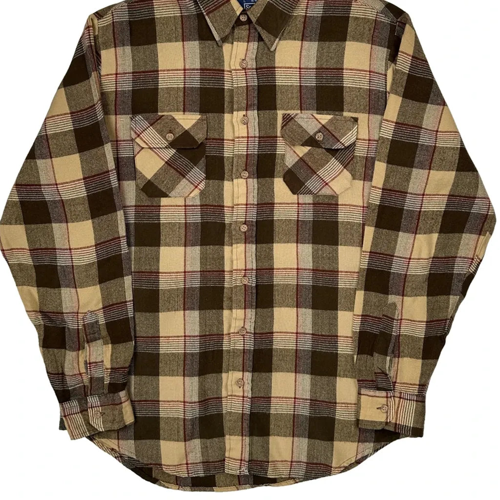 Sears Checked Flannel Shirt - Large Brown Cotton