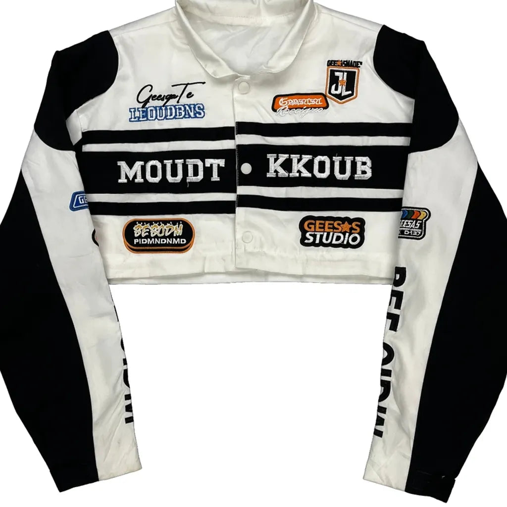 Moudt Kkoub Nascar Graphic Cropped Jacket - XL Black Polyester