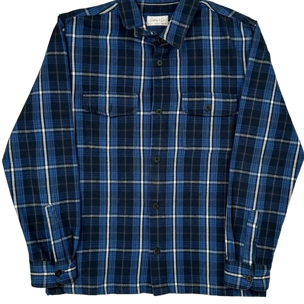 Cotton & Co Checked Flannel Shirt - Medium Blue Cotton