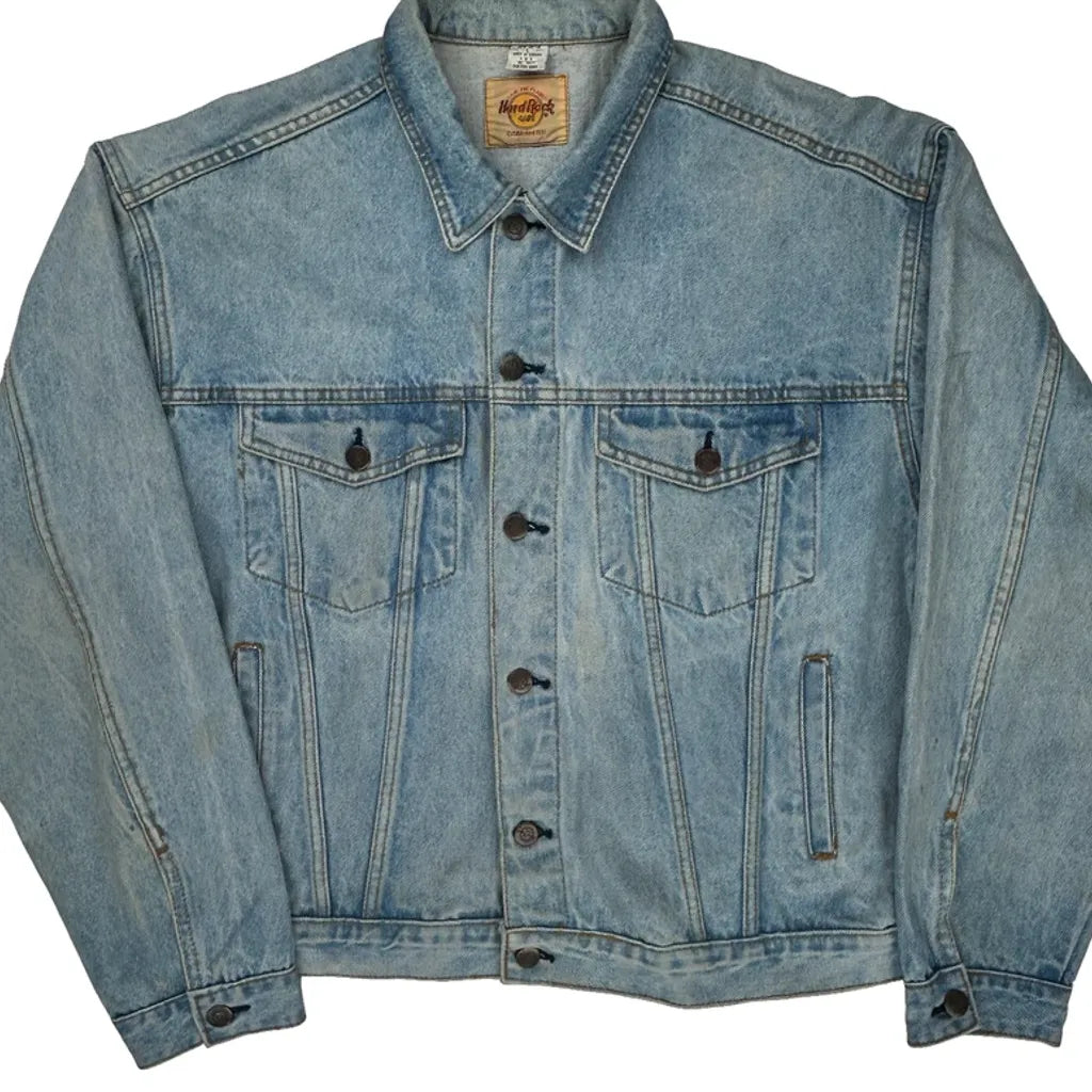 Hard Rock Cafe Graphic Denim Jacket - Large Blue Cotton