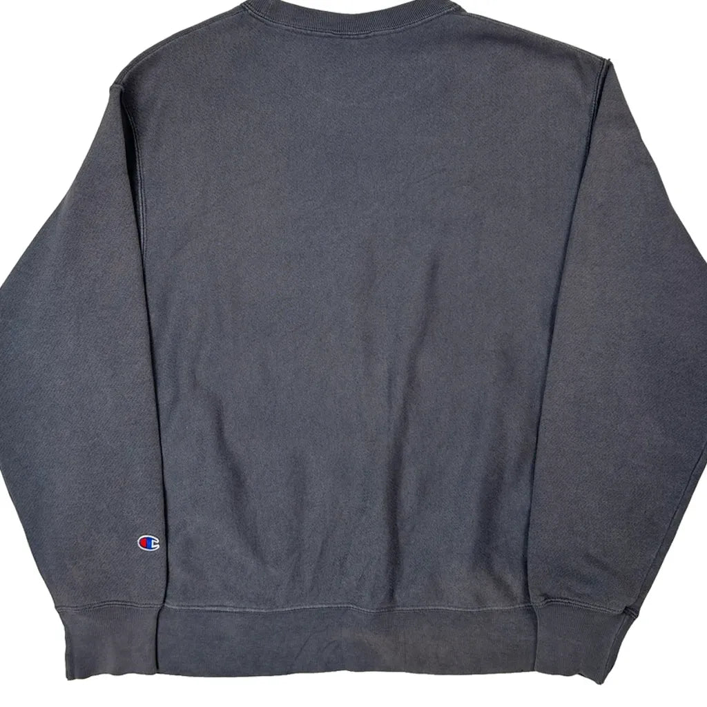 Reverse Weave Champion Spellout Sweatshirt - Large Gray Cotton