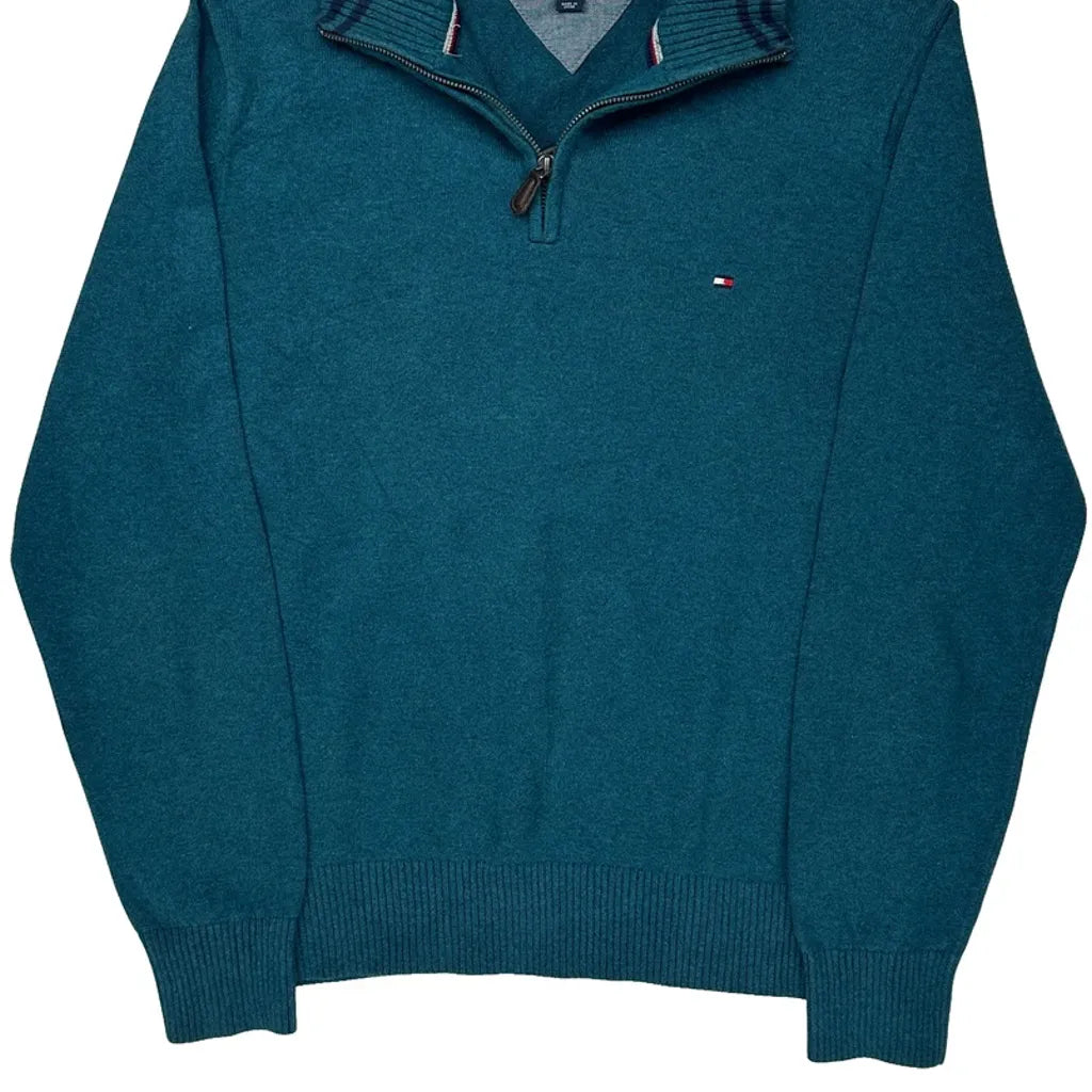 Tommy Hilfiger 1/4 Zip - Large Green Cotton Blend