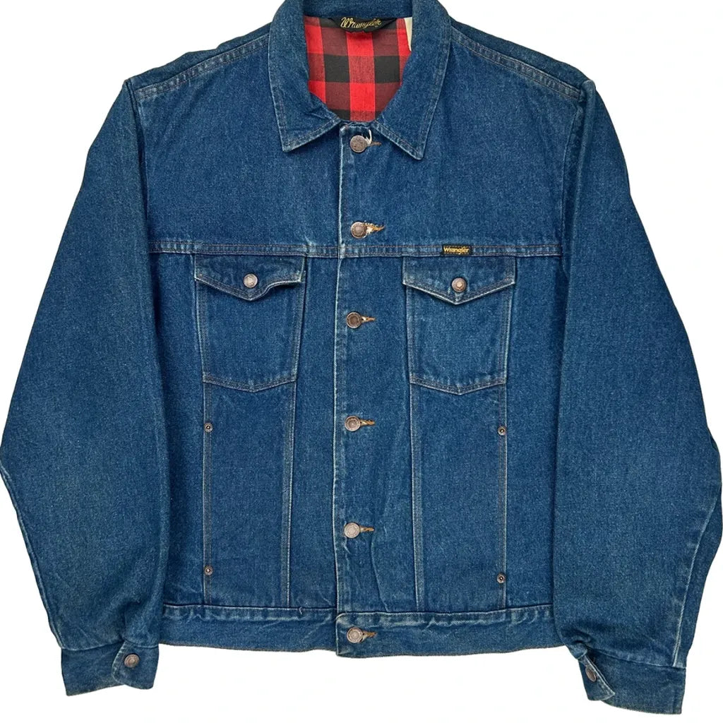 1980s Wrangler Checked Denim Jacket - Large Blue Cotton