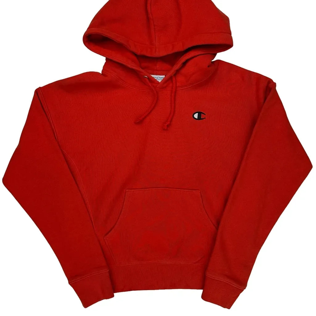 Reverse Weave Champion Spellout Hoodie - Small Red Cotton Blend
