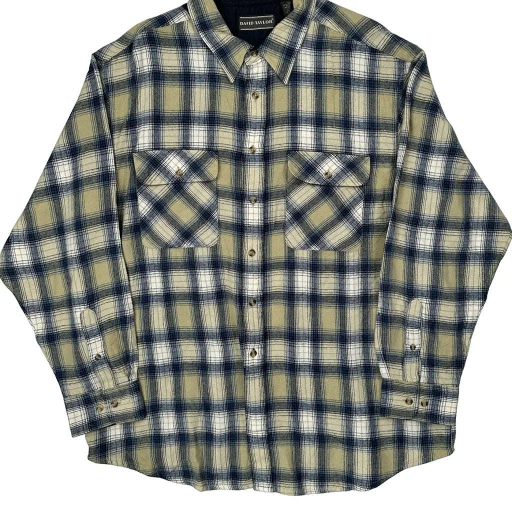 David Taylor Checked Flannel Shirt - XL Beige Acrylic
