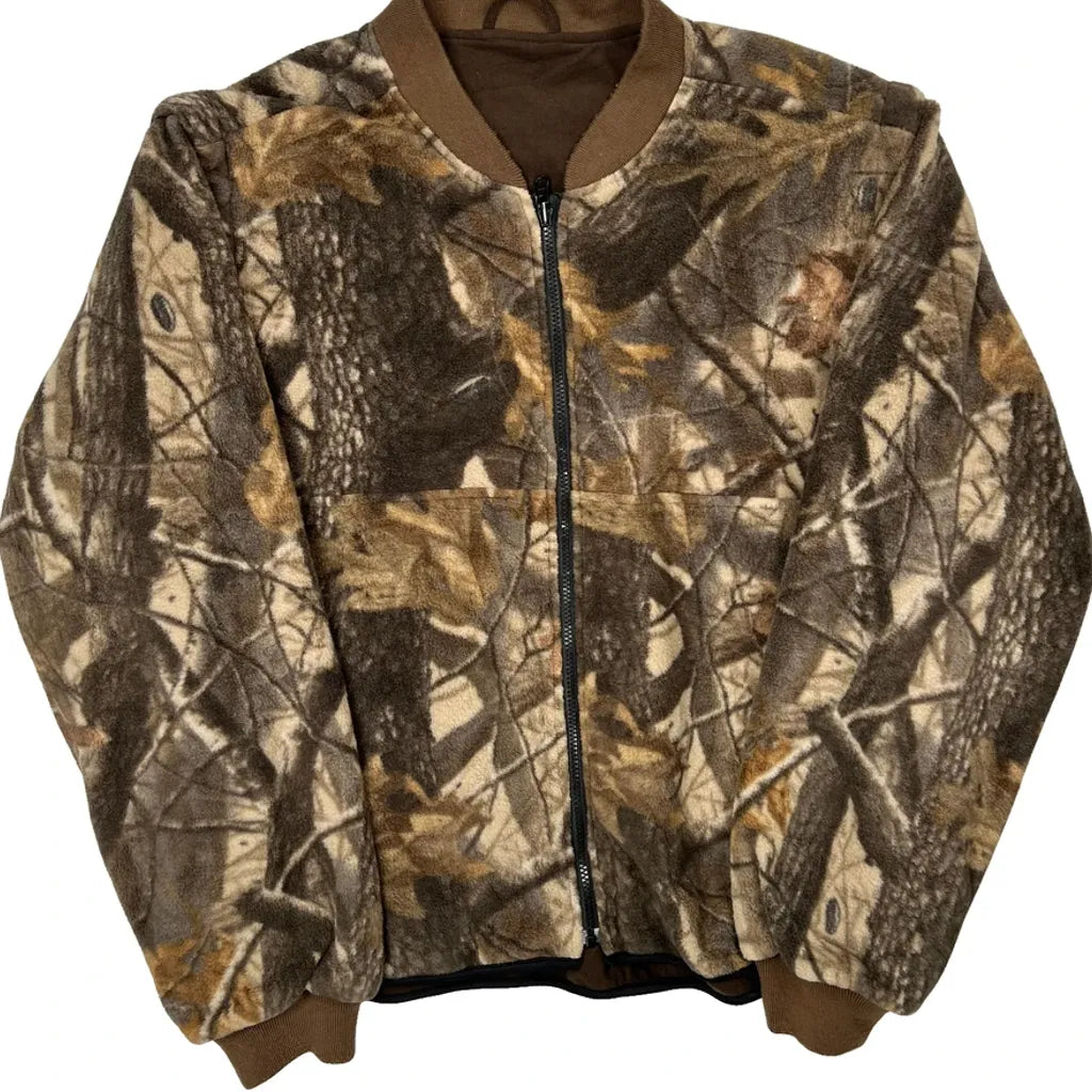 Field & Stream Camo Bomber Fleece Jacket - XL Brown Polyester